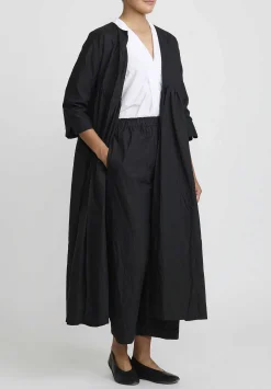 Daniela Gregis Washed Cotton Cappotto Torte Manica Coat In Nero Black