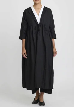 Daniela Gregis Washed Cotton Cappotto Torte Manica Coat In Nero Black