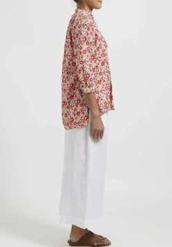 Daniela Gregis Washed Cotton Kora Top In Fiori Rosso Red