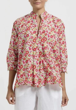 Daniela Gregis Washed Cotton Kora Top In Fiori Rosso Red