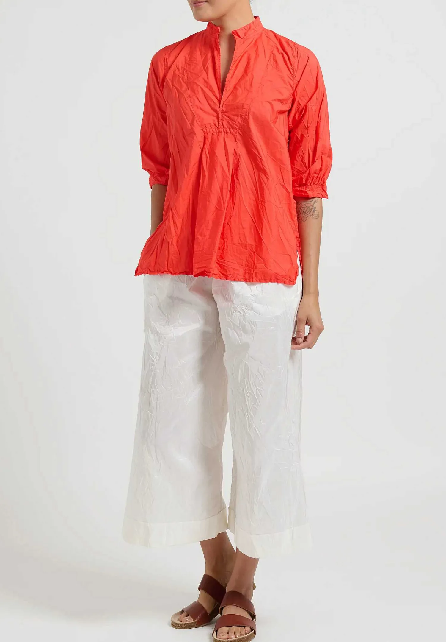 Daniela Gregis Washed Cotton Kora Top In Glow Red