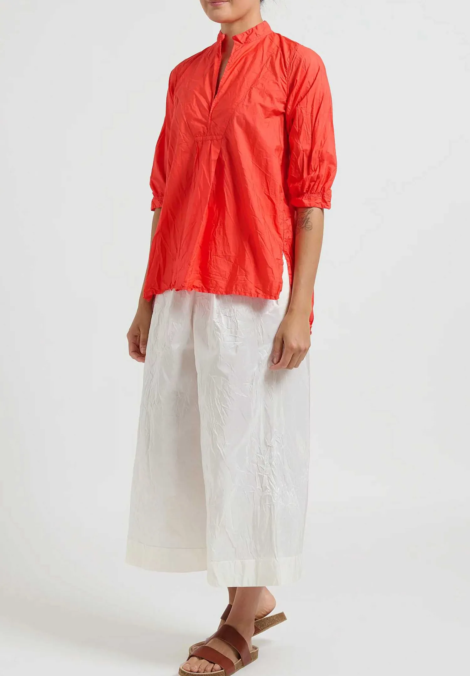 Daniela Gregis Washed Cotton Kora Top In Glow Red