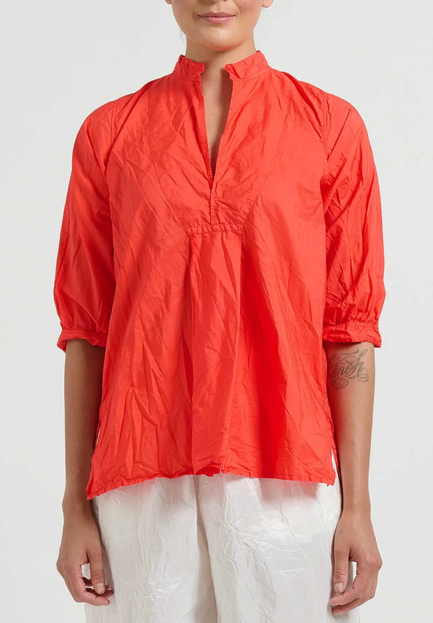 Daniela Gregis Washed Cotton Kora Top In Glow Red