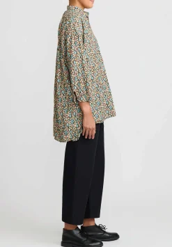 Daniela Gregis Washed Cotton Kora Top In Black, Blue & Orange