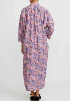 Daniela Gregis Washed Cotton Long Kora Shirt Dress In Cachemire Blue, Orange & Violet Paisley