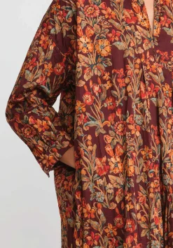 Daniela Gregis Washed Cotton Long Kora Shirt Dress In Brown & Pink Flowers