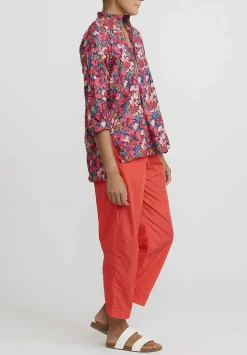 Daniela Gregis Washed Cotton Pepe Kora Shirt In Turquoise Blue & Pink Flowers