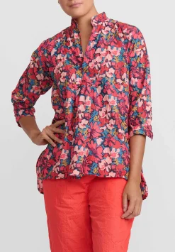 Daniela Gregis Washed Cotton Pepe Kora Shirt In Turquoise Blue & Pink Flowers