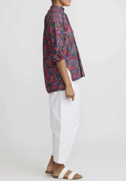 Daniela Gregis Washed Cotton Pepe Kora Shirt In Fuchsia Red Flowers