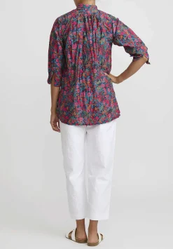 Daniela Gregis Washed Cotton Pepe Kora Shirt In Fuchsia Red Flowers