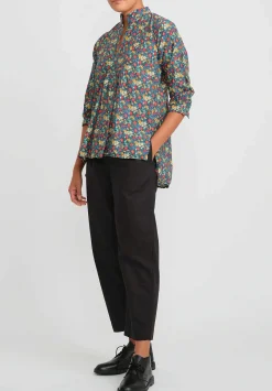 Daniela Gregis Washed Cotton Pepe Kora Shirt In Blue, Orange & Red Flowers