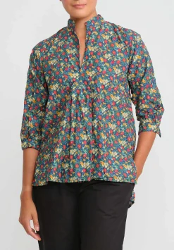 Daniela Gregis Washed Cotton Pepe Kora Shirt In Blue, Orange & Red Flowers