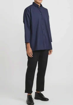 Bergfabel Washed Cotton Poplin Overshirt In Marine Blue