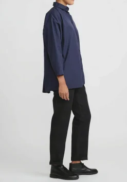 Bergfabel Washed Cotton Poplin Overshirt In Marine Blue