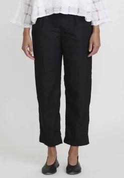 Daniela Gregis Washed Cotton Sigaretta Elastico Pants In Nero Black
