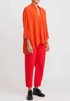 Daniela Gregis Washed Cotton Sigaretta Elastico Pants In Rosso Red