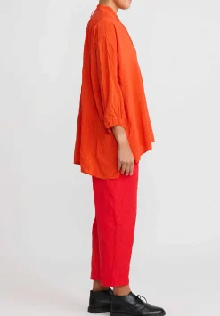 Daniela Gregis Washed Cotton Sigaretta Elastico Pants In Rosso Red