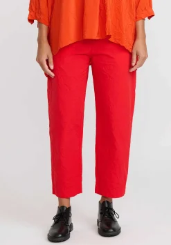 Daniela Gregis Washed Cotton Sigaretta Elastico Pants In Rosso Red