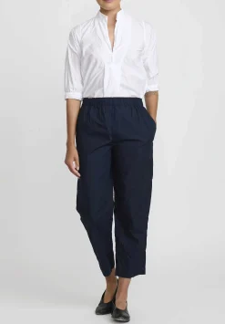 Daniela Gregis Washed Cotton Sigaretta Elastico Pants In Navy Blue