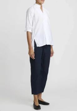 Daniela Gregis Washed Cotton Sigaretta Elastico Pants In Navy Blue