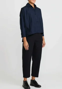 Daniela Gregis Washed Cotton Sigaretta Elastico Pants In Nero Black