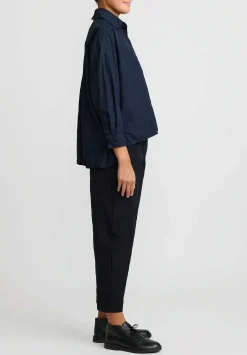 Daniela Gregis Washed Cotton Sigaretta Elastico Pants In Nero Black