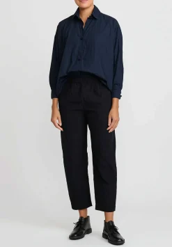 Daniela Gregis Washed Cotton Sigaretta Elastico Pants In Nero Black