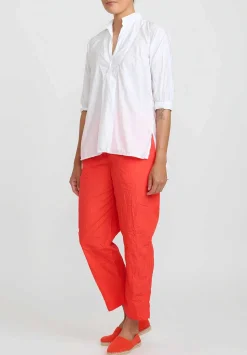 Daniela Gregis Washed Cotton Sigaretta Elastico Pants In Glow Red