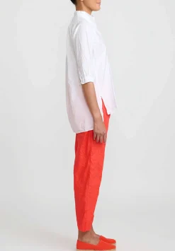 Daniela Gregis Washed Cotton Sigaretta Elastico Pants In Glow Red
