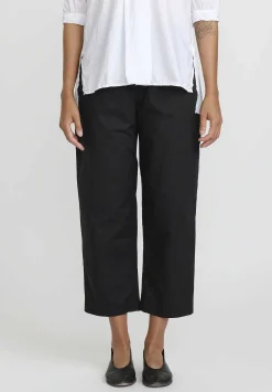 Daniela Gregis Washed Cotton Sigaretta Elastico Pants In Nero Black
