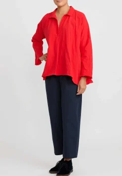 Daniela Gregis Washed Cotton Spicchi Colletto Top In Rosso Red