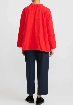 Daniela Gregis Washed Cotton Spicchi Colletto Top In Rosso Red