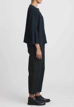 Daniela Gregis Washed Cotton Twill Sigaretta Elastico Pants In Nero Black