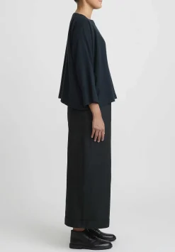 Daniela Gregis Washed Cotton Twill Wide Leg Pants In Nero Black
