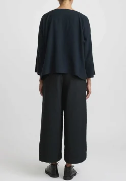 Daniela Gregis Washed Cotton Twill Wide Leg Pants In Nero Black