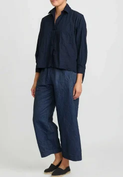 Daniela Gregis Washed Cotton Uomo Corta Rossella Shirt In Navy Blue