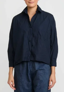 Daniela Gregis Washed Cotton Uomo Corta Rossella Shirt In Navy Blue