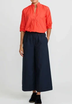 Daniela Gregis Washed Cotton Wide Leg Pigiama Pants In Blue