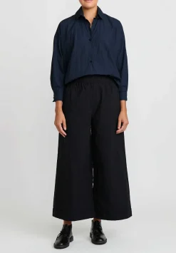 Daniela Gregis Washed Cotton Wide Leg Pigiama Pants In Nero Black
