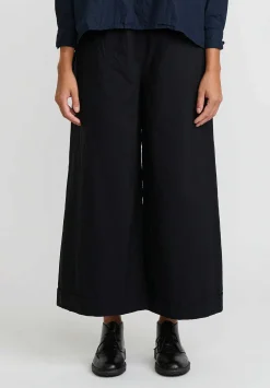 Daniela Gregis Washed Cotton Wide Leg Pigiama Pants In Nero Black
