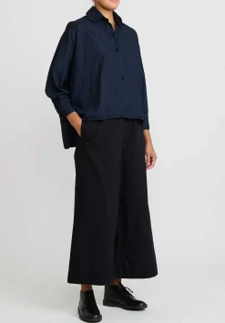 Daniela Gregis Washed Cotton Wide Leg Pigiama Pants In Nero Black