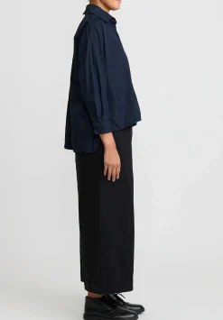 Daniela Gregis Washed Cotton Wide Leg Pigiama Pants In Nero Black