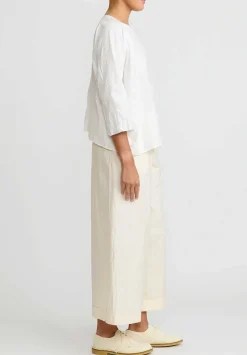 Daniela Gregis Washed Cotton Wide Leg Pigiama Pants In Panna Cream