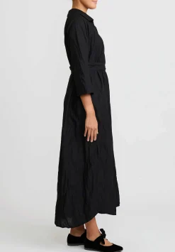 Daniela Gregis Washed Lightweight Cotton Abito Spicchi Colletto Dress In Nero Black