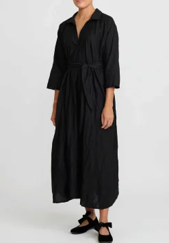 Daniela Gregis Washed Lightweight Cotton Abito Spicchi Colletto Dress In Nero Black