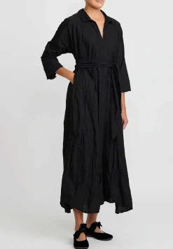 Daniela Gregis Washed Lightweight Cotton Abito Spicchi Colletto Dress In Nero Black