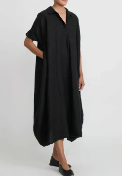 Daniela Gregis Washed Linen Rossella Abito Dress In Nero Black