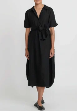 Daniela Gregis Washed Linen Rossella Abito Dress In Nero Black