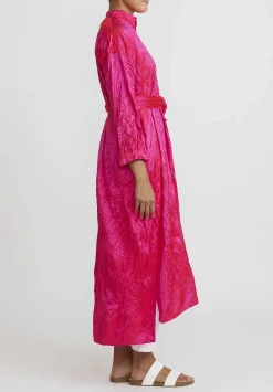Daniela Gregis Washed Silk Long Kora Shirt Dress In Fucsia Pink