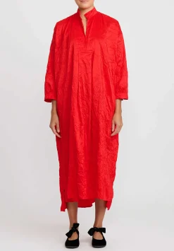 Daniela Gregis Washed Silk Long Kora Shirt Dress In Rosso Red